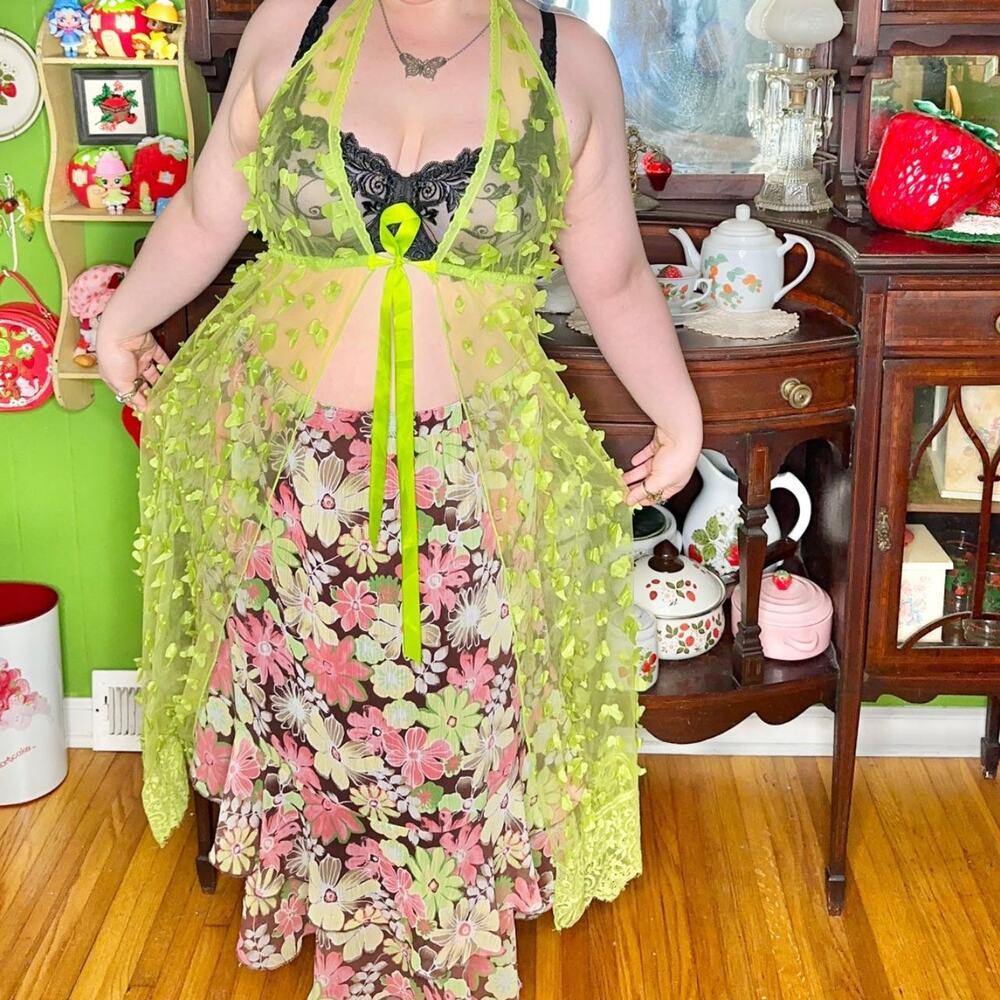Vintage y2k fairycore boho whimsical floral watercolor mesh print maxi skirt!